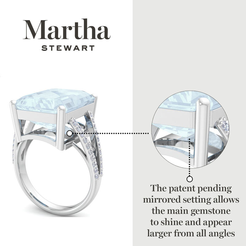 Martha Stewart 10 1/4ctw. Emerald Cut Aquamarine & Lab Grown Diamond Ring In Sterling Silver image number null